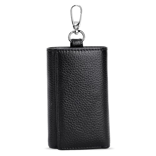 VKEID Schlüsseletui Leder-Schlüsseletui, Multifunktions-Schlüssel-Organizer, Herren-Karten-Schlüsselanhänger, Schutzhülle, Butler-Geldbörse für Männer Frauen (Color : Black, Size : 11x7x3cm) von VKEID