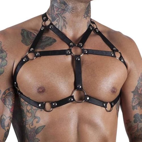 Verstellbarer Herren Harness Körpergeschirr Körper Geschirr Body Brust Herren Punk Body Brust Harness Männer Leder Kostüme Herren Cosplay Party Kostüme Sexy Sklave Geschirr Punk Gothic Fetisch Bandage von VKFOFEG