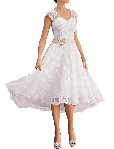 VKStar® A-Linie V-Ausschnitt Spitzen Brautkleider Kurz Elegante Hochzeitskleider Standesamt Abendkleider Knielang Große Größen Weiß 58 von VKStar