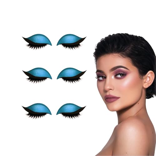 3-in-1 selbstklebendes Lidschatten-Wimpernpflaster mit falschen Wimpern, wasserfeste Make-up-Aufkleber für alle Augenformen, einfache Anwendung für Anfänger, Party tägliches Pendeln (Blau) von VKaoess