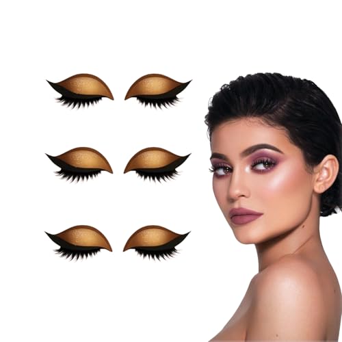 3-in-1 selbstklebendes Lidschatten-Wimpernpflaster mit falschen Wimpern, wasserfeste Make-up-Aufkleber für alle Augenformen, einfache Anwendung für Anfänger, Party tägliches Pendeln (Gold) von VKaoess