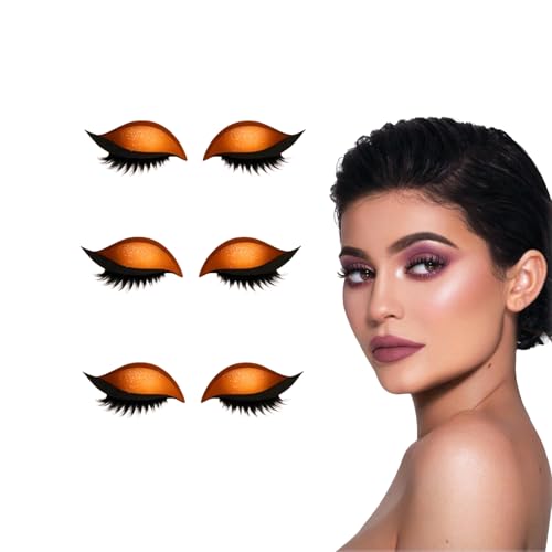 3-in-1 selbstklebendes Lidschatten-Wimpernpflaster mit falschen Wimpern, wasserfeste Make-up-Aufkleber für alle Augenformen, einfache Anwendung für Anfänger, Party tägliches Pendeln (Orange) von VKaoess