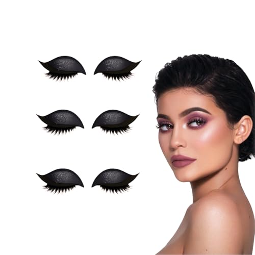 3-in-1 selbstklebendes Lidschatten-Wimpernpflaster mit falschen Wimpern, wasserfeste Make-up-Aufkleber für alle Augenformen, einfache Anwendung für Anfänger, Party tägliches Pendeln (Schwarz) von VKaoess