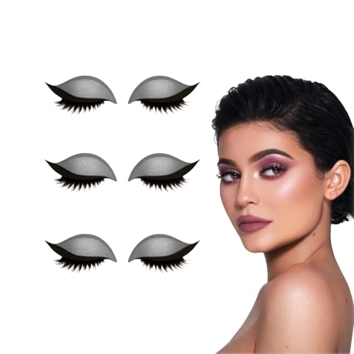 3-in-1 selbstklebendes Lidschatten-Wimpernpflaster mit falschen Wimpern, wasserfeste Make-up-Aufkleber für alle Augenformen, einfache Anwendung für Anfänger, Party tägliches Pendeln (Silber) von VKaoess