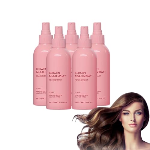 5-in-1 Hydrating Leave In Conditioner Spray - Hydrating & Moisturizing für trockenes, geschädigtes Haar, Keratin angereichertes Anti-Frizz Spray, Color Safe Sulfat Paraben Free, 100ml (5 Flaschen) von VKaoess