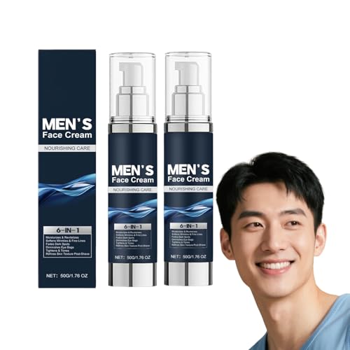 6-in-1-Gesichtscreme für Männer - Multi-Action-Feuchtigkeitscreme mit Sheabutter und Hyaluronsäure - Reduziert das Aussehen von Falten, dunklen Flecken, Augensäcken und Augenringen (2 Flaschen) von VKaoess