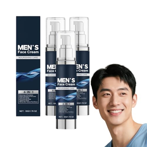 6-in-1-Gesichtscreme für Männer - Multi-Action-Feuchtigkeitscreme mit Sheabutter und Hyaluronsäure - Reduziert das Aussehen von Falten, dunklen Flecken, Augensäcken und Augenringen (3 Flaschen) von VKaoess