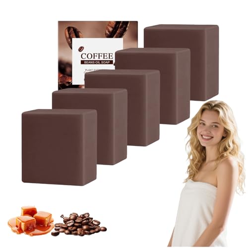 Bio-Kaffee-Seifenstück mit Kaffeebohnen & Kakaobutter - Peeling-Bar-Seife für Männer und Frauen, natürliche Körper-Seifenstücke für Gesicht, Hände & Körper, energetisierend & erfrischend (5 STÜCKE) von VKaoess