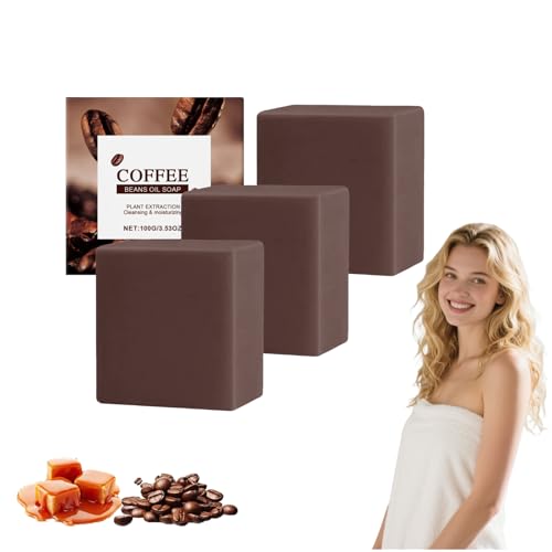 Bio-Kaffee-Seifenstück mit Kaffeebohnen & Kakaobutter - Peeling-Bar-Seife für Männer und Frauen, natürliche Körper-Seifenstücke für Gesicht, Hände & Körper, energetisierend & erfrischend (3 STÜCKE) von VKaoess
