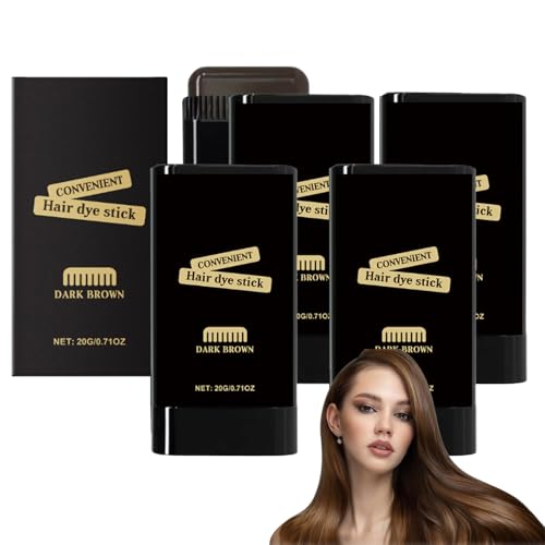 Haarfärbekamm für Frauen, Haarfarbstifte zum Abdecken von Grau, 3-Farben-Haarfärbecreme, tragbarer Haarfärbekamm zum Abdecken von grauem Haar, Wurzelauffrischung der Haarfarbe (DUNKELBRAUN-5 STÜCKE) von VKaoess