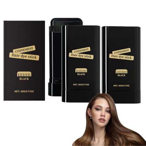 Haarfärbekamm für Frauen, Haarfarbstifte zum Abdecken von Grau, 3-Farben-Haarfärbecreme, tragbarer Haarfärbekamm zum Abdecken von grauem Haar, Wurzelauffrischung der Haarfarbe (SCHWARZ-3 STÜCKE) von VKaoess