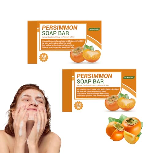 Kaki-Seifenstück für Körper und Gesicht – Natürliche desodorierende Seife für Männer und Frauen – Feuchtigkeitsspendendes Reinigungsmittel mit angenehmem Aroma und gutem Schaum – 100 g (2 STÜCKE) von VKaoess