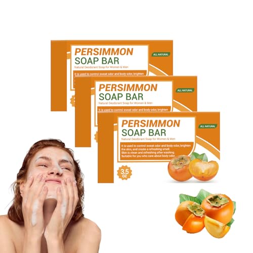 Kaki-Seifenstück für Körper und Gesicht – Natürliche desodorierende Seife für Männer und Frauen – Feuchtigkeitsspendendes Reinigungsmittel mit angenehmem Aroma und gutem Schaum – 100 g (3 STÜCKE) von VKaoess