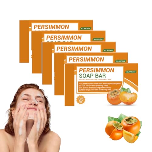 Kaki-Seifenstück für Körper und Gesicht – Natürliche desodorierende Seife für Männer und Frauen – Feuchtigkeitsspendendes Reinigungsmittel mit angenehmem Aroma und gutem Schaum – 100 g (5 STÜCKE) von VKaoess