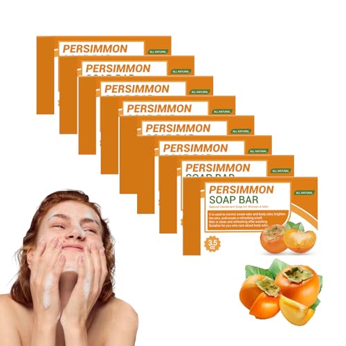 Kaki-Seifenstück für Körper und Gesicht – Natürliche desodorierende Seife für Männer und Frauen – Feuchtigkeitsspendendes Reinigungsmittel mit angenehmem Aroma und gutem Schaum – 100 g (8 STÜCKE) von VKaoess