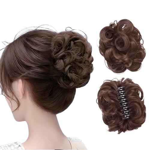 Messy Hair Piece Extensions Wavy Curly Synthetic Fake Extension für Frauen und Mädchen - Claw Tousled Updo Haarteile Curly Hair in Extensions, Wavy Claw Clip Bendable Fluffy Hair Branch (Dunkelbraun) von VKaoess