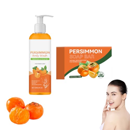 Persimmon Body Wash and Soap Bar Set - Natürliche Deo-Seife zur Kontrolle des Körpergeruchs, erfrischender Körperreiniger für Männer und Frauen, Bade- und Duschgel mit Persimmon-Extrakt (2 STÜCKE) von VKaoess