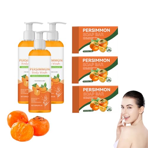 Persimmon Body Wash and Soap Bar Set - Natürliche Deo-Seife zur Kontrolle des Körpergeruchs, erfrischender Körperreiniger für Männer und Frauen, Bade- und Duschgel mit Persimmon-Extrakt (6 STÜCKE) von VKaoess