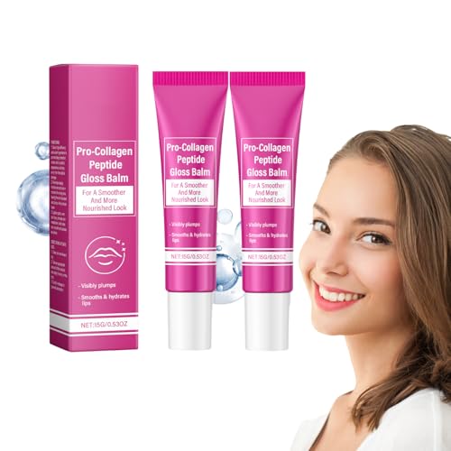 Pro-Collagen Peptide Lip Gloss Balm - Feuchtigkeitsspendender Lipgloss mit transparenter Tönung, nicht klebrig und ungiftig, für vollere Lippen Glossy Finish, All-Natural Lip Moisturizer (2 STÜCKE) von VKaoess