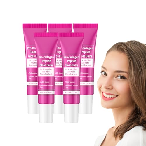 Pro-Collagen Peptide Lip Gloss Balm - Feuchtigkeitsspendender Lipgloss mit transparenter Tönung, nicht klebrig und ungiftig, für vollere Lippen Glossy Finish, All-Natural Lip Moisturizer (5 STÜCKE) von VKaoess
