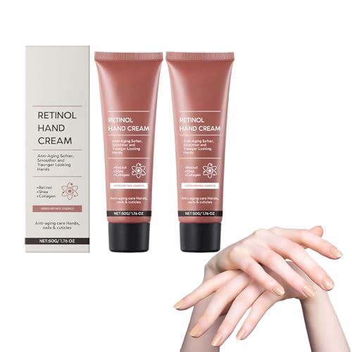 Retinol-Handcreme mit Sheabutter für jugendlich aussehende Hände - Intensive feuchtigkeitsspendende Handbehandlung mit Kollagen, verbessert sichtbar die Hautstruktur, Nagelhautpflege (2 STÜCKE) von VKaoess