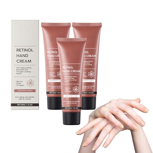 Retinol-Handcreme mit Sheabutter für jugendlich aussehende Hände - Intensive feuchtigkeitsspendende Handbehandlung mit Kollagen, verbessert sichtbar die Hautstruktur, Nagelhautpflege (3 STÜCKE) von VKaoess