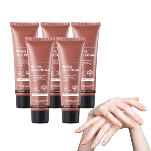 Retinol-Handcreme mit Sheabutter für jugendlich aussehende Hände - Intensive feuchtigkeitsspendende Handbehandlung mit Kollagen, verbessert sichtbar die Hautstruktur, Nagelhautpflege (5 STÜCKE) von VKaoess