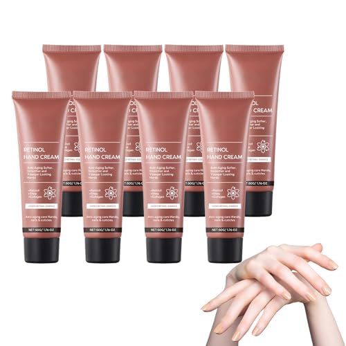 Retinol-Handcreme mit Sheabutter für jugendlich aussehende Hände - Intensive feuchtigkeitsspendende Handbehandlung mit Kollagen, verbessert sichtbar die Hautstruktur, Nagelhautpflege (8 STÜCKE) von VKaoess
