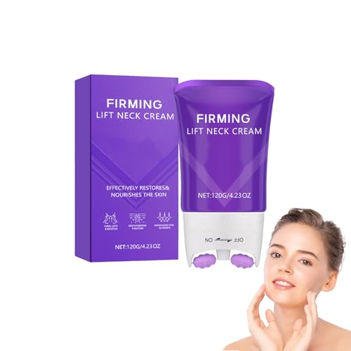 Straffende Halscreme mit Doppelroller-Massage - Strafft & Liftet Schlaffe Haut, Reduziert Falten Feine Linien Doppelkinn, Crepe Haut Behandlung Feuchtigkeitsspendend für Frauen Männer (1 Stück) von VKaoess