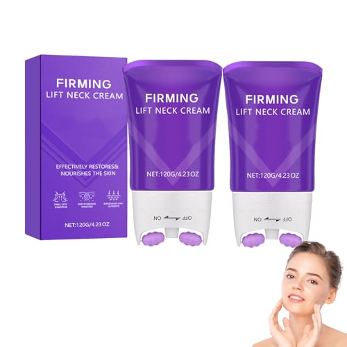 Straffende Halscreme mit Doppelroller-Massage - Strafft & Liftet Schlaffe Haut, Reduziert Falten Feine Linien Doppelkinn, Crepe Haut Behandlung Feuchtigkeitsspendend für Frauen Männer (2 STÜCKE) von VKaoess