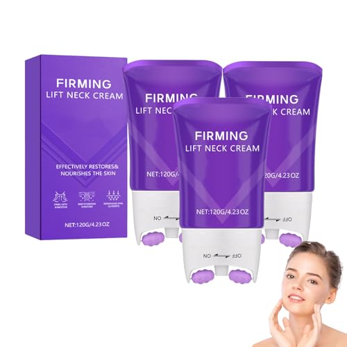 Straffende Halscreme mit Doppelroller-Massage - Strafft & Liftet Schlaffe Haut, Reduziert Falten Feine Linien Doppelkinn, Crepe Haut Behandlung Feuchtigkeitsspendend für Frauen Männer (3 STÜCKE) von VKaoess