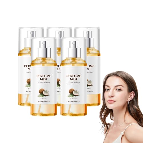 Vanilla Coconut Women 's Body Spray - 88ml Long Lasting Mini Parfüm Duft Nebel mit natürlichem Vanilleöl, feuchtigkeitsspendende erfrischende Reisegröße für Körper, Haare & Gesicht (5 Flaschen) von VKaoess
