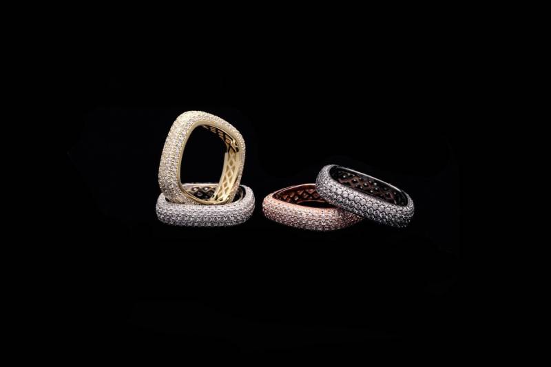 1.30-2.54Ct T.w. Erstellt Diamant 5-Reihiges Eternity Band Quadrat Ring 925 Sterling Silber/Gelbgold Roségold /Schwarz Ton von VLCoJewelry