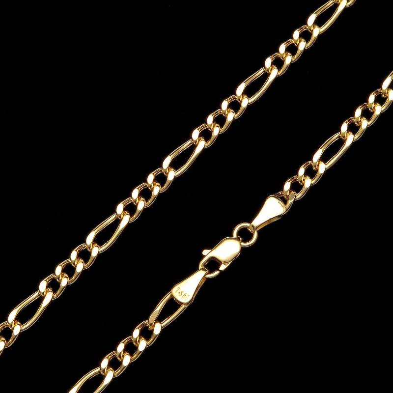 24" Figaro Curb Link Kette 14 K Solid Yellow Gold Halskette 3, 5 Mm Breit von VLCoJewelry
