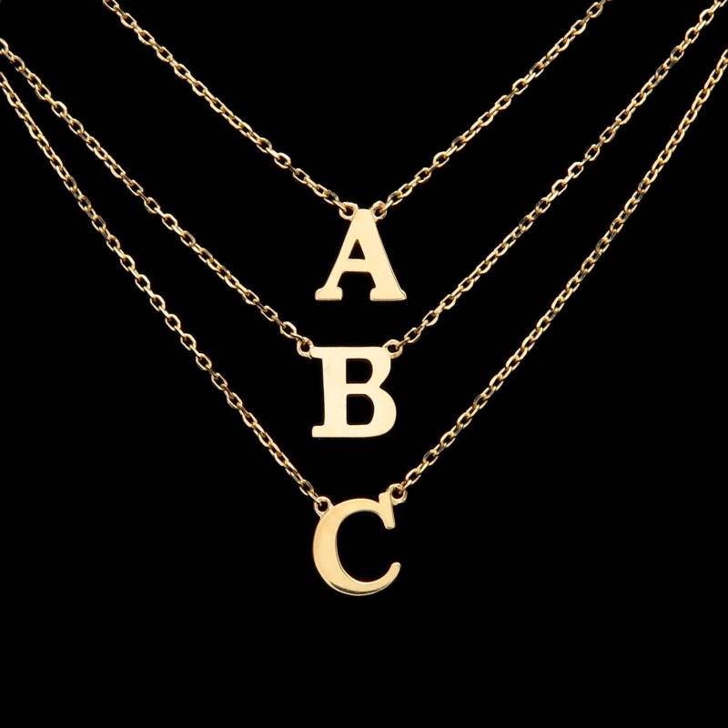 A-Z Anfangsbuchstabe Anhänger 14K Solid Gelb/Weißgold Name Charme 16 "Kabel Gliederkette von VLCoJewelry