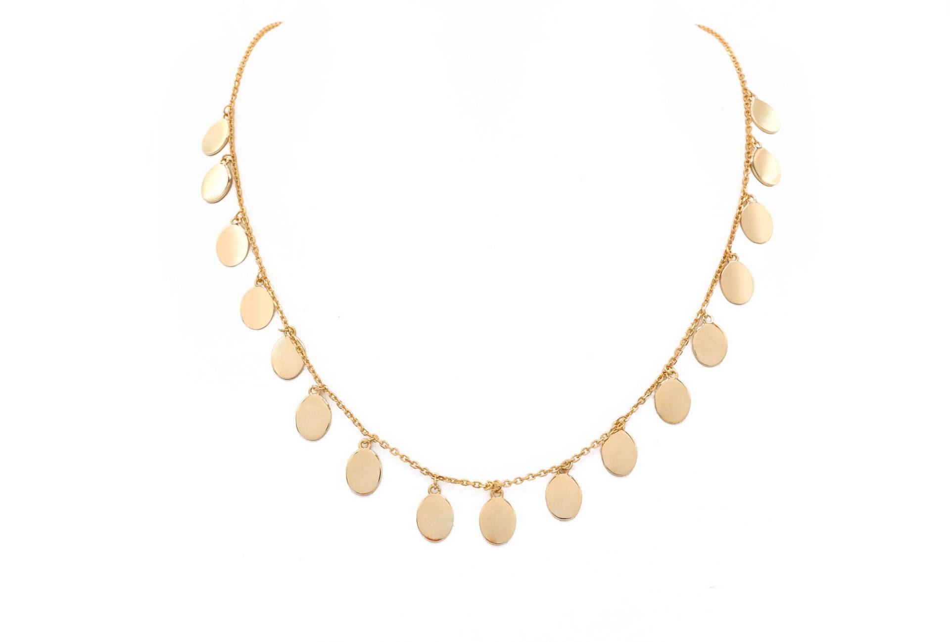 Oval Disk Perlen Kette Halskette Sterling Silber 925 Gold Ton | 14 " - 16" von VLCoJewelry