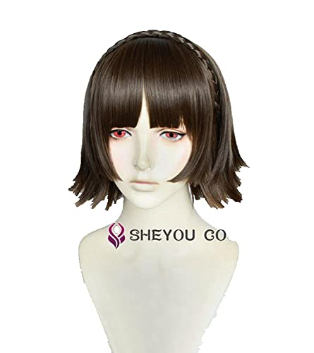 Persona 5 P5 Makoto Niijima Wigs Mixed Brown Hair Cosplay Wigs With Braid Heat Resistant Synthetic Hair Wigs + Wig Cap von VLEAP