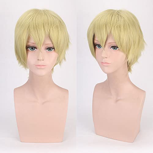 Wig for Carnival Nightlife CluI Party Dress Up Wig Cos Wig Juvenile Anti-Curled Short Hair Color Universal Men'S Wig Cosplay Anime Wig Color:Pl-002-29#草黄 von VLEAP