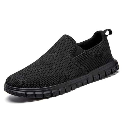 VLHGCG Atmungsaktive Herren Sneaker - Leichtgewicht Slip-On Schuhe für Freizeit & Büro, Reisefreundliche Antirutsch Bequemschuhe mit Wanderkomfort Schwarz EU 42 von VLHGCG