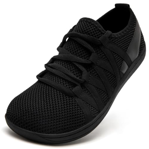 VLHGCG Barfuss Schuhe Damen Barfußschuhe Sneaker mit Breiter Zehenbox Slip On Sportschuhe Bequeme Leichte Turnschuhe Atmungsaktiv Minimalistische Hallenschuhe,Schwarz,EU37 von VLHGCG