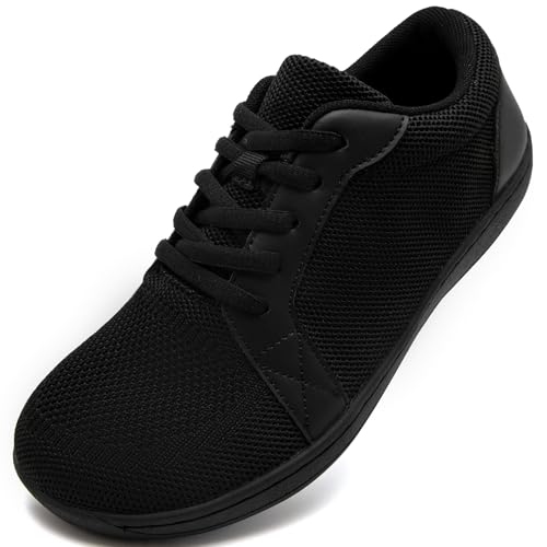 VLHGCG Barfußschuhe Damen mit Breiter Zehenbox Atmungsaktive Sportschuhe für breite Füße, rutschfeste Sohle Nullabstand Design Schwarz EU42 von VLHGCG