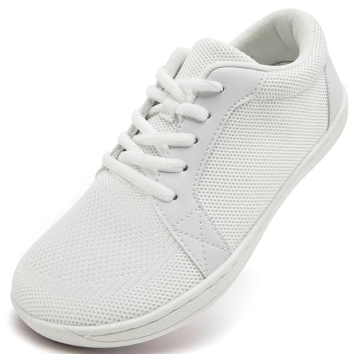 VLHGCG Damen Barfuss Sportschuhe Breite Passform Leichte Turnschuhe mit Atmungsaktivem Mesh Nullabstandssohle Weiß EU40 von VLHGCG