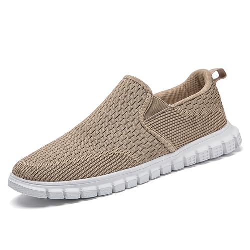 VLHGCG Leichte Herren Freizeitschuhe - Atmungsaktive Sneaker für Büro & Reise, Antirutsch Bequemschuhe Slip-On Design mit Wanderfreizeit-Eignung Khaki EU 46 von VLHGCG