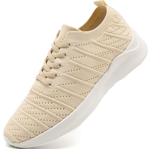 VLHGCG Sneaker & Sportschuhe für Damen Schuhe Turnschuhe Fitness Memory Foam Tennisschuhe Luftpolster Wanderschuhe Komfort Fitnessschuhe lechit Slip on Walkingschuhe,Apricot,EU 38 von VLHGCG