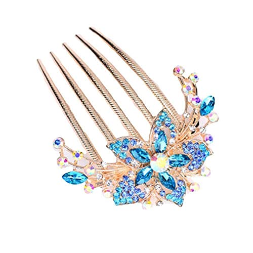 New Luxury Colorful Crystal Flowers Hair Combs Women Hair Jewelry Hair Pins Accessories Wedding Clips Ladies Gifts Decor Fashion (Color : Blue) von VLIZO