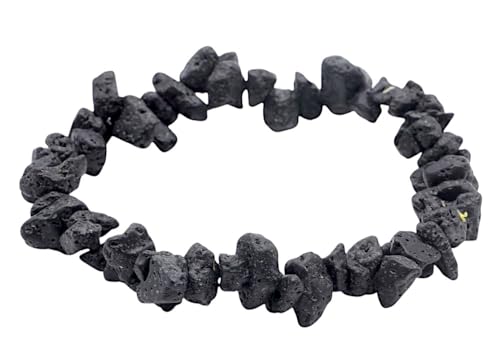 VLNET ® | Elastisches Armband mit indonesischem schwarzem Lavastein | Eigenschaften: Hilft positive Gedanken zu entwickeln und Gelassenheit zu finden | Stein des Mutes | Einzigartige Größe | Unisex von VLNET