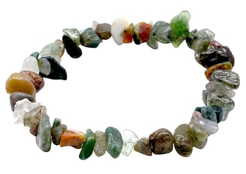 VLNET ® | Elastisches Armband mit natürlichem südafrikanischem Moosachat | Eigenschaften: verbunden mit Wurzelbildung, persönlichem Wachstum und Stärkung des Immunsystems | Einheitsgröße verstellbar von VLNET