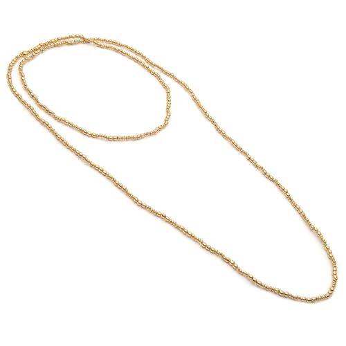 VLNET ® Lange Halskette mit kleinen Kugeln und Nuggets aus Messing | Länge 1 m | mehrreihig tragbar oder als Armband | handgefertigt von VLNET