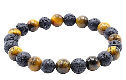 VLNET | Elastisches Armband aus 8 mm Natursteinen | Tigerauge und Lavastein | Einzigartige Größe | Unisex | Doppelter Schutz Armband von VLNET