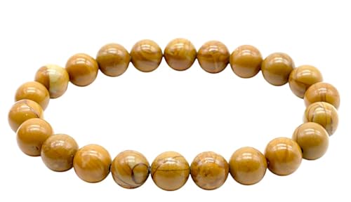 VLNET | Elastisches Armband mit 6 mm oder 8 mm großem Naturholzstein | Wurzelstein, fördert Stabilität, Ruhe und Geduld | Einheitsgröße verstellbar, Taglia Unica, Stein, fossiles Holz von VLNET